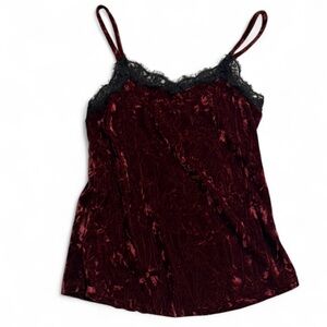 Rue21 Burgundy Velvet Camisole with Black Lace Trim
